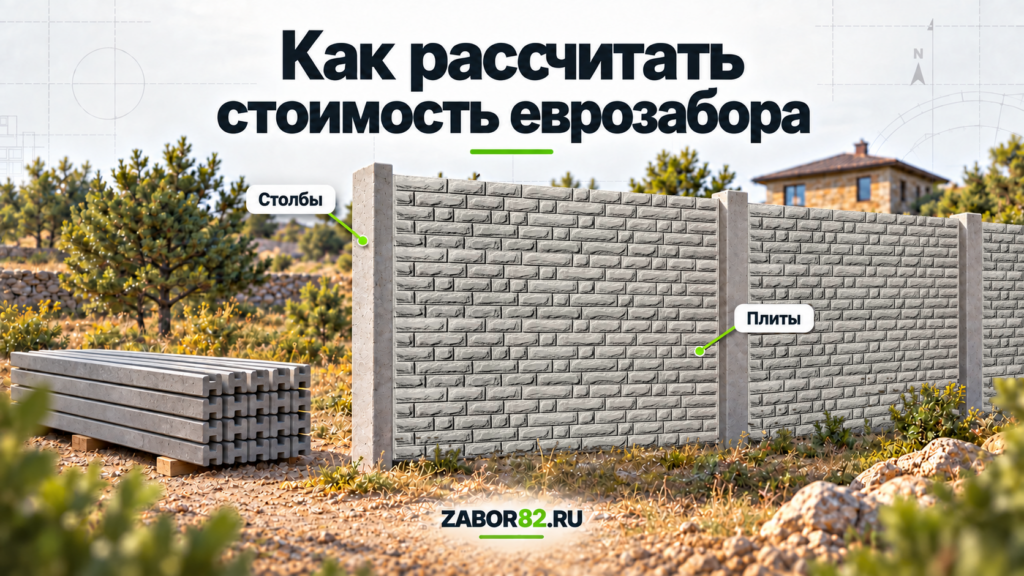 Еврозабор высотой 2 метра из четырёх плит с фактурой «Кирпич рваный» и пачка столбов с пазами.